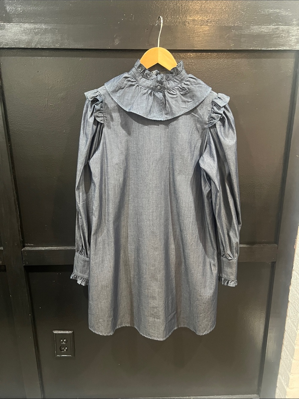 Emporio Armani | Blue Denim Midi Dress with Ruffle Collar | Size 40